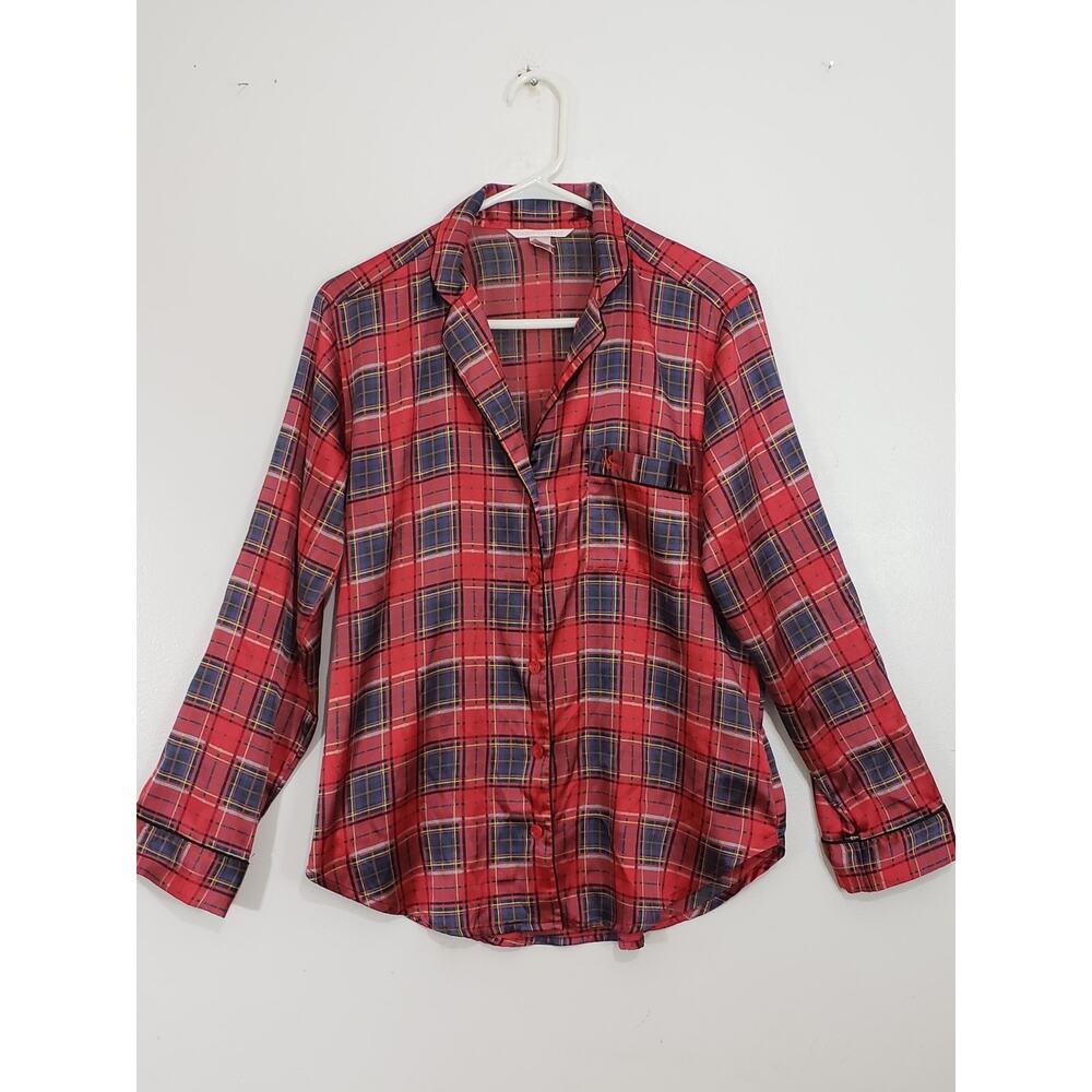 Y2K Victoria’s Secret Women's Pajama Shirt Size S Dream Pocket Plaid PJ Red